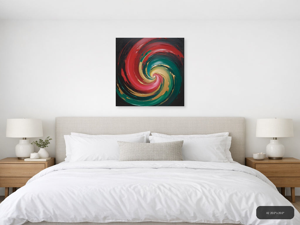 Colorful Abstract Spiral Red Green Gold Wall Art — A2 / Bedroom