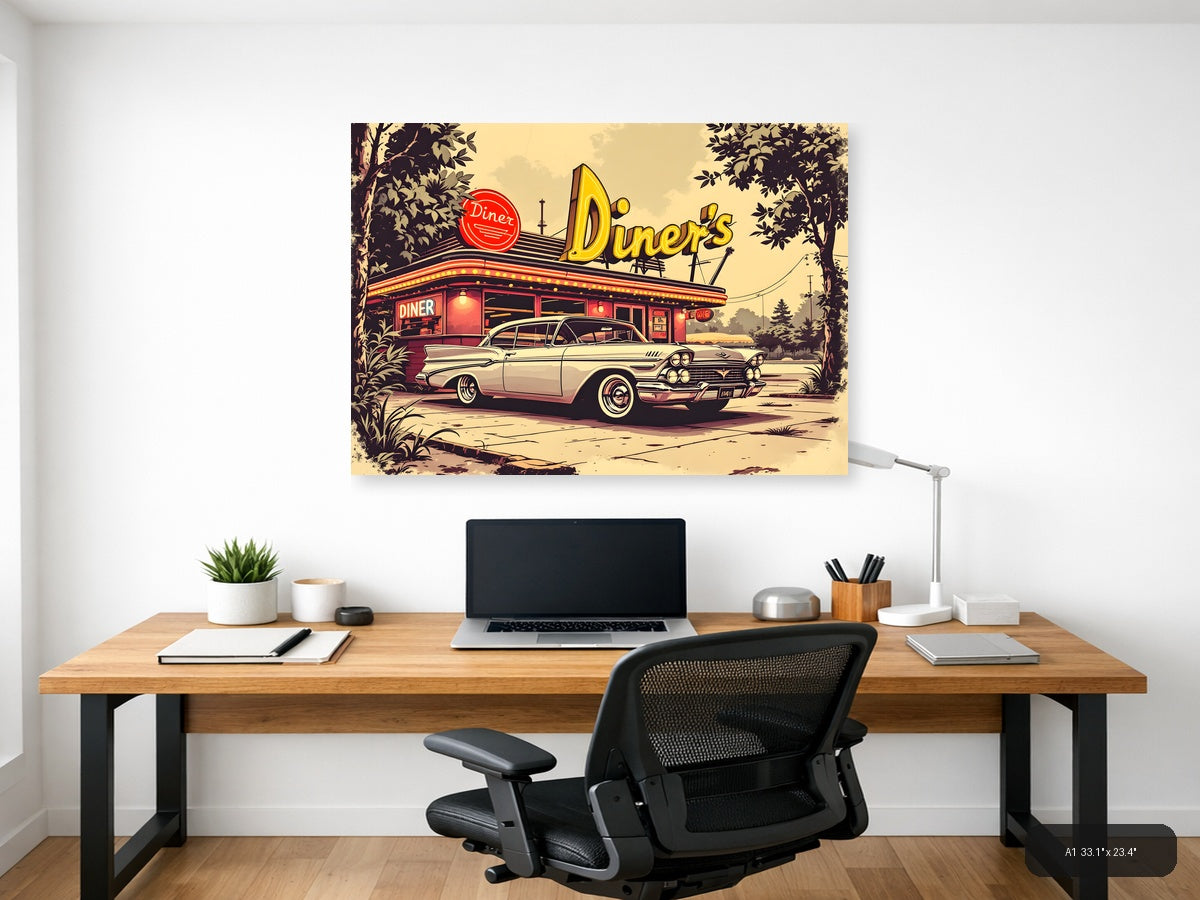 Vintage Diner & Classic Car Retro Wall Art — A1 / Office