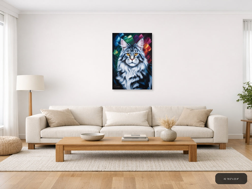 Abstract Colorful Tiger Portrait with Golden Eyes Wall Art — A2 / Living Room