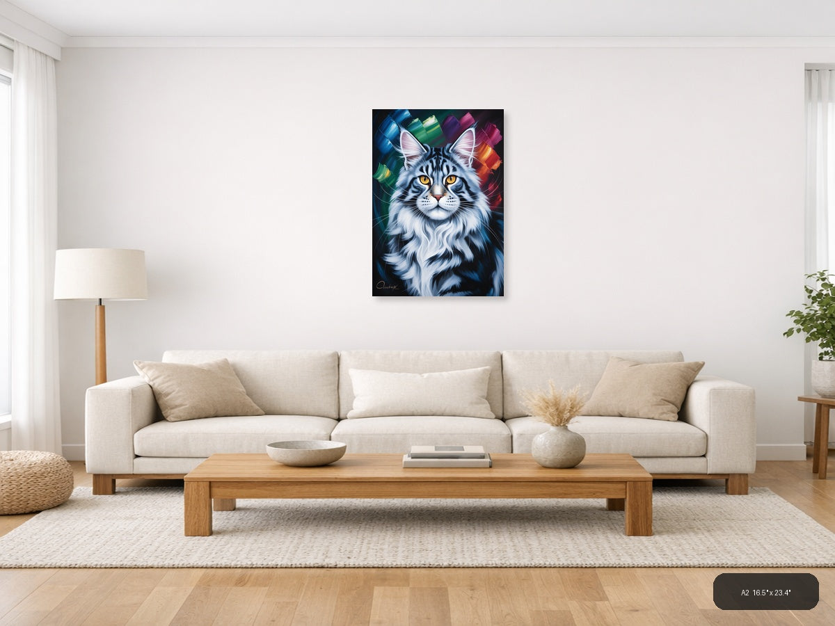 Abstract Colorful Tiger Portrait with Golden Eyes Wall Art — A2 / Living Room