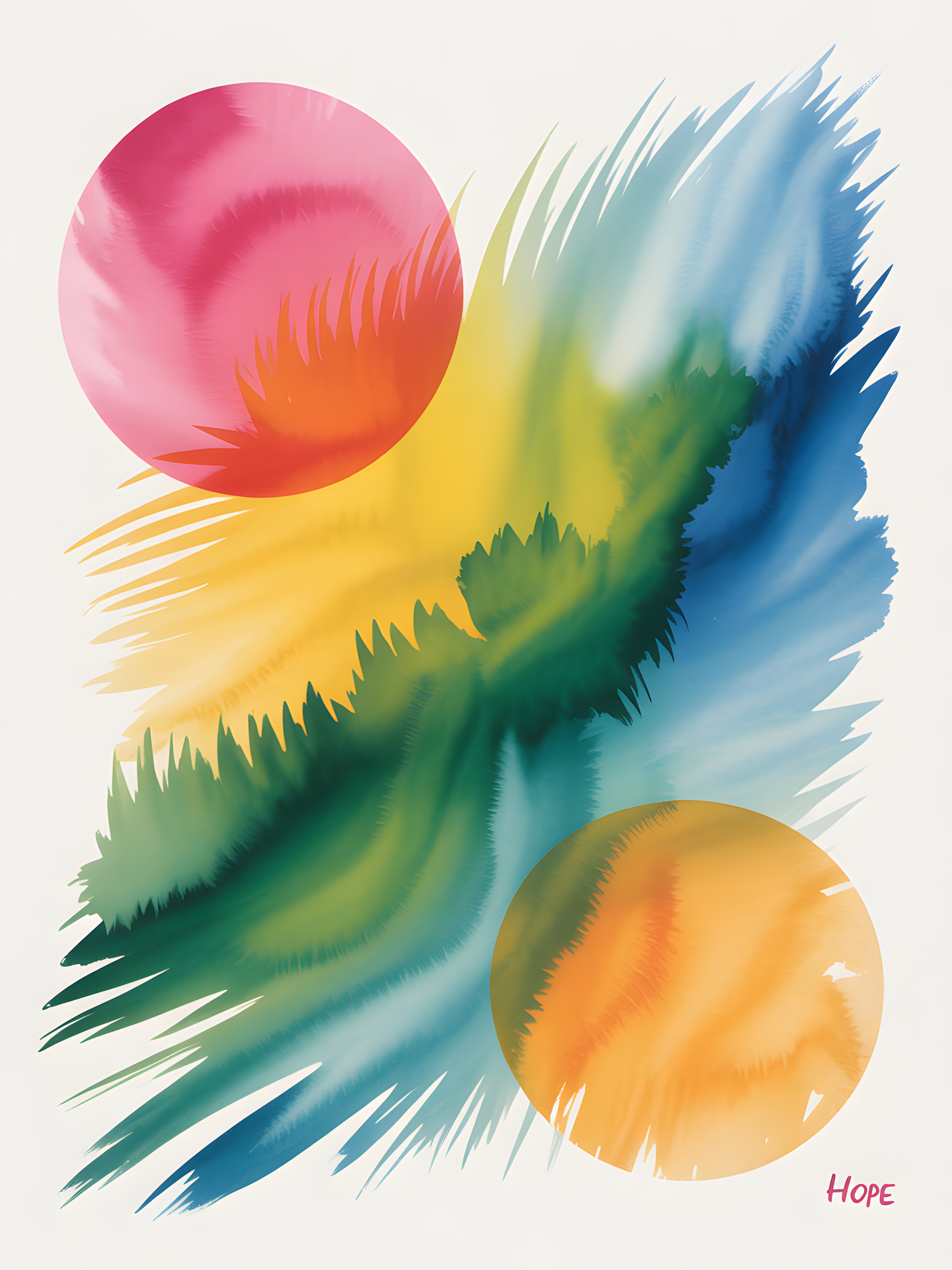Colorful Watercolor Circles and Brushstrokes Wall Art