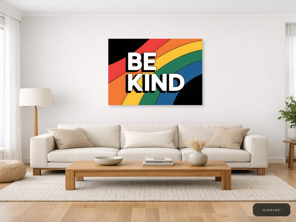 Be Kind Rainbow Typography Photography Wall Art — A2 / Living Room