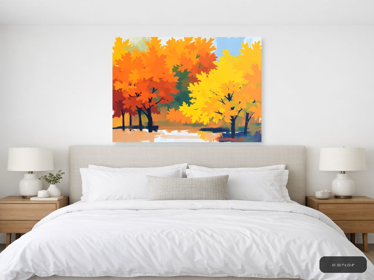 Abstract Autumn Trees by Water - Landscape Wall Art — A1 / Bedroom
