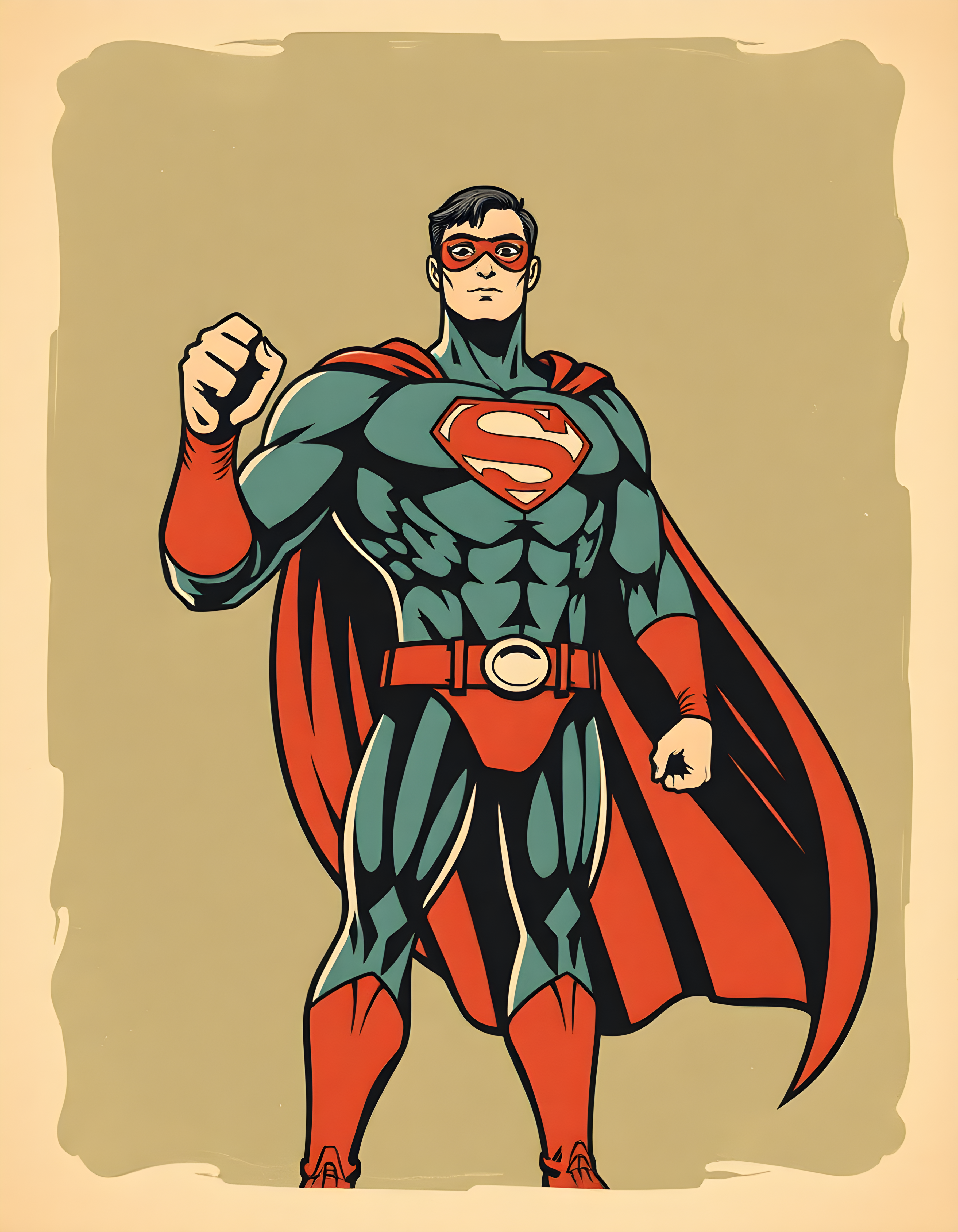 Vintage Superhero Portrait Red & Teal Wall Art