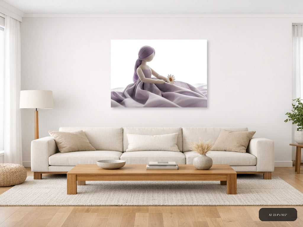 Purple-Haired Girl with Daisy Minimalist Wall Art — A2 / Living Room