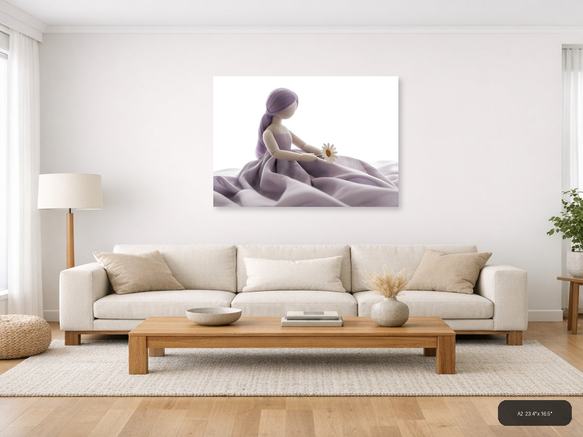 Purple-Haired Girl with Daisy Minimalist Wall Art — A2 / Living Room