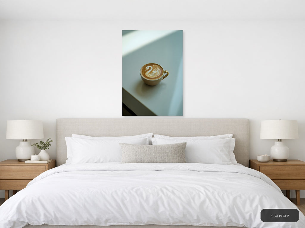 Minimalist Latte Art Swan Coffee Cup Wall Art — A1 / Bedroom