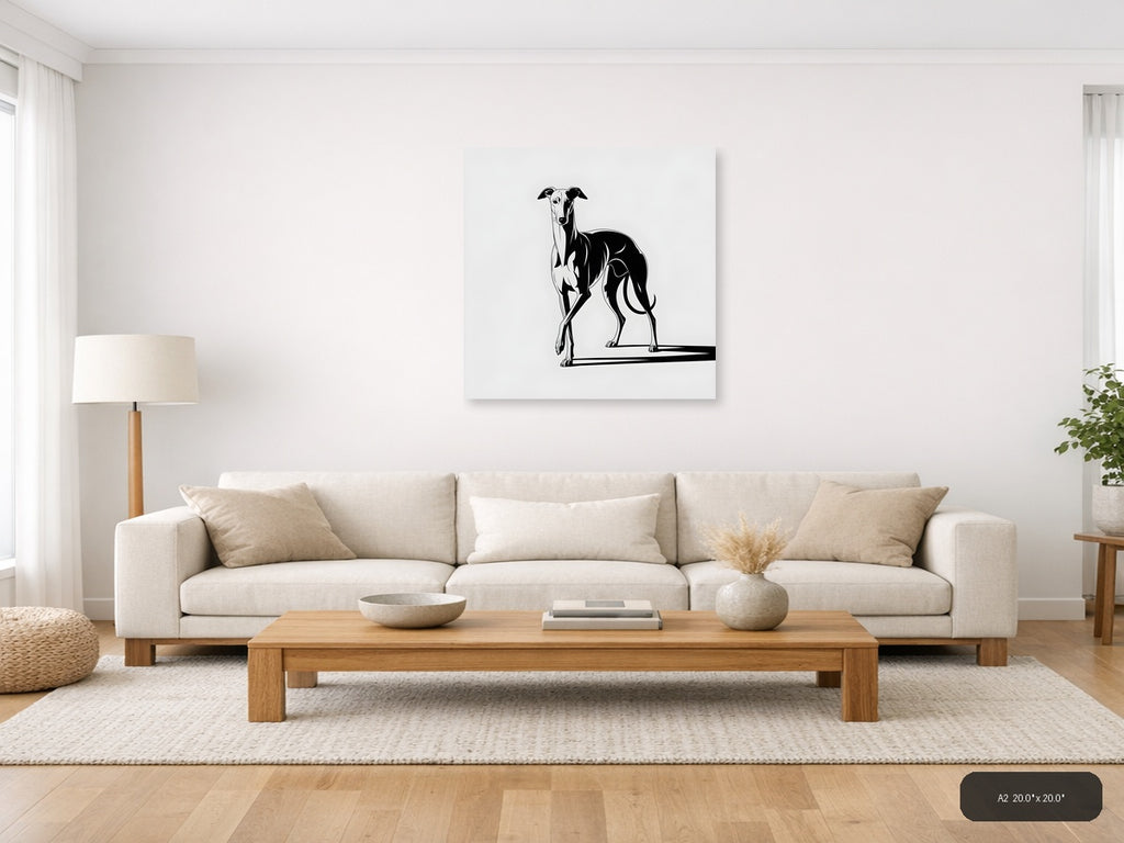 Minimalist Greyhound Dog Black and White Wall Art — A2 / Living Room