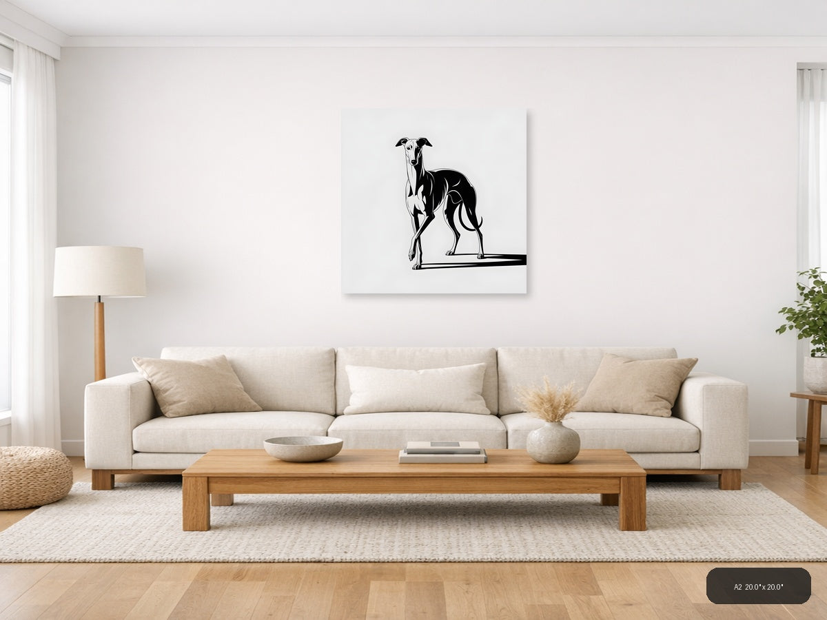 Minimalist Greyhound Dog Black and White Wall Art — A2 / Living Room