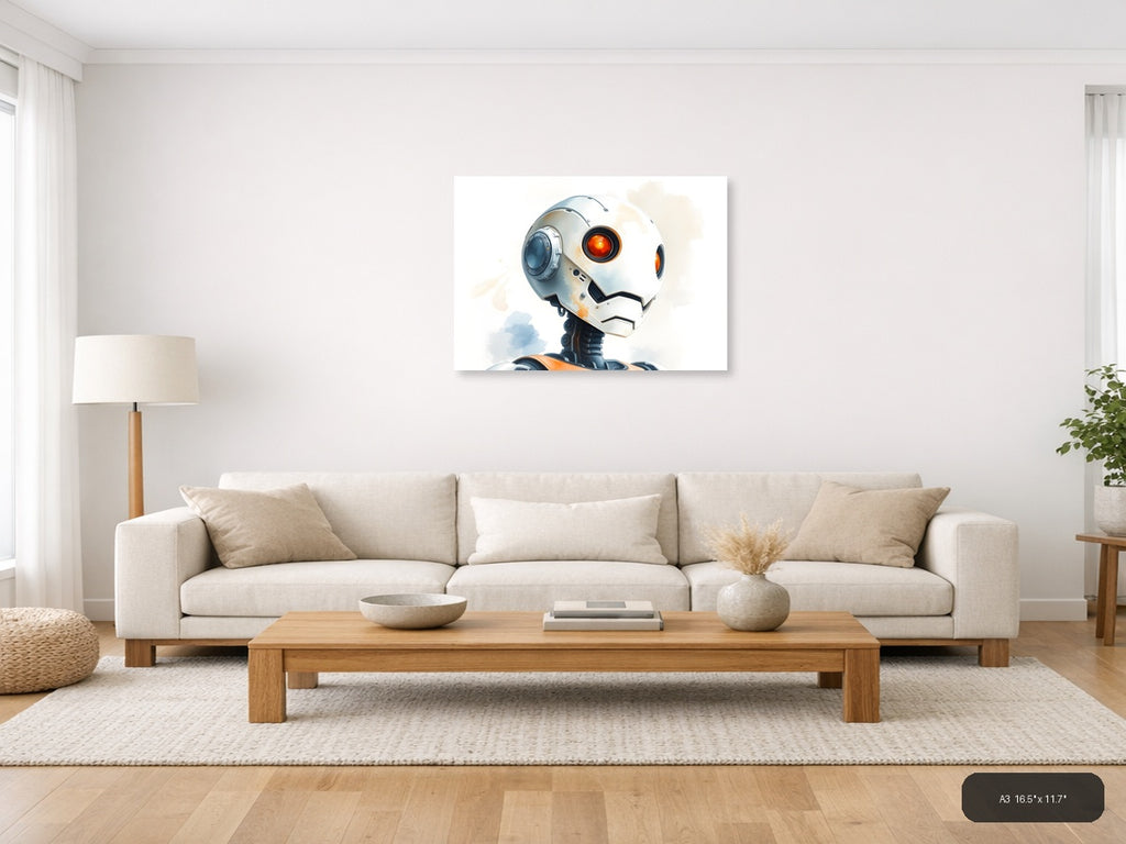 Futuristic Robot Head Watercolor Illustration Wall Art — A3 / Living Room