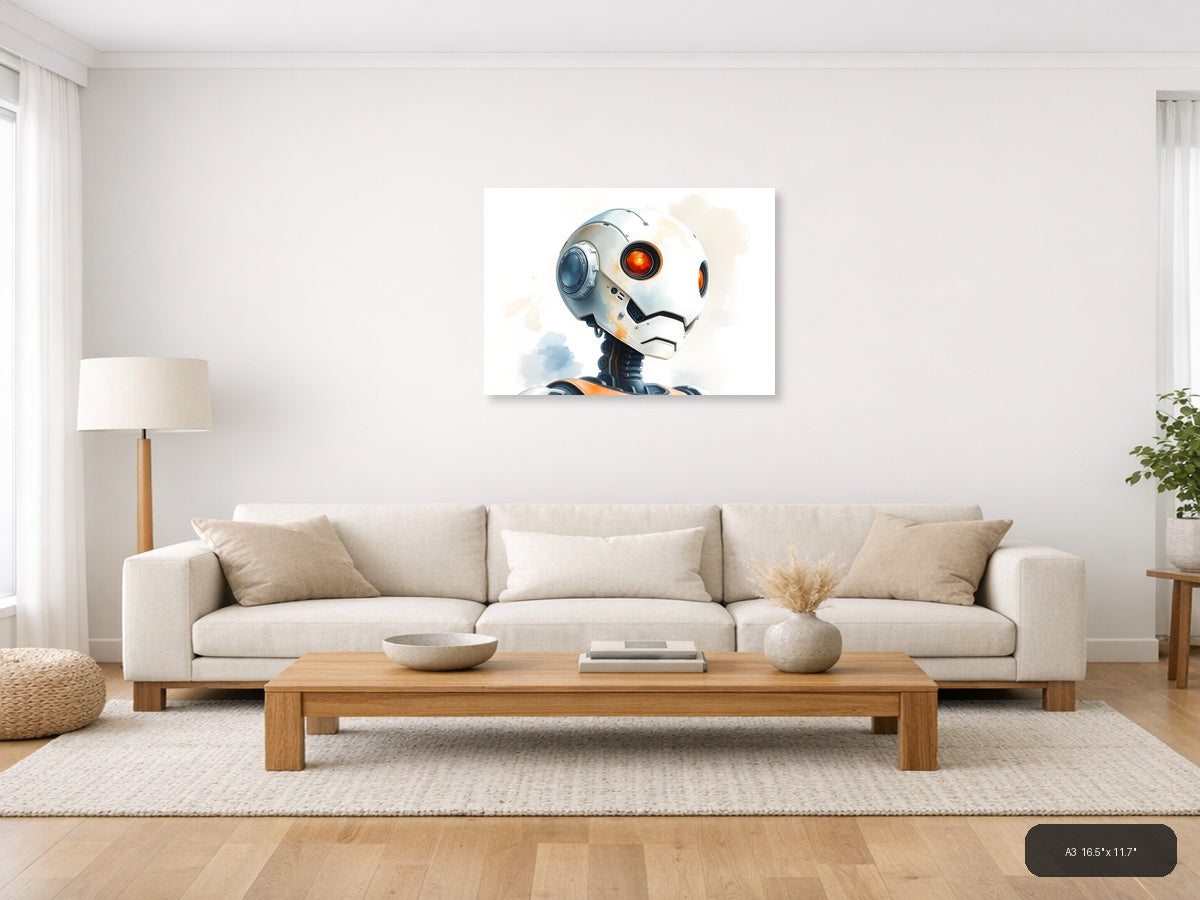 Futuristic Robot Head Watercolor Illustration Wall Art — A3 / Living Room