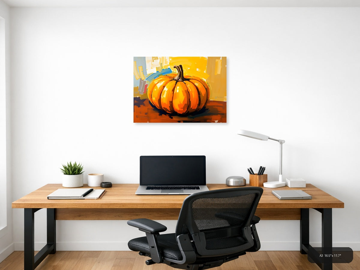 Abstract Orange Pumpkin Modern Expressionist Wall Art — A3 / Office