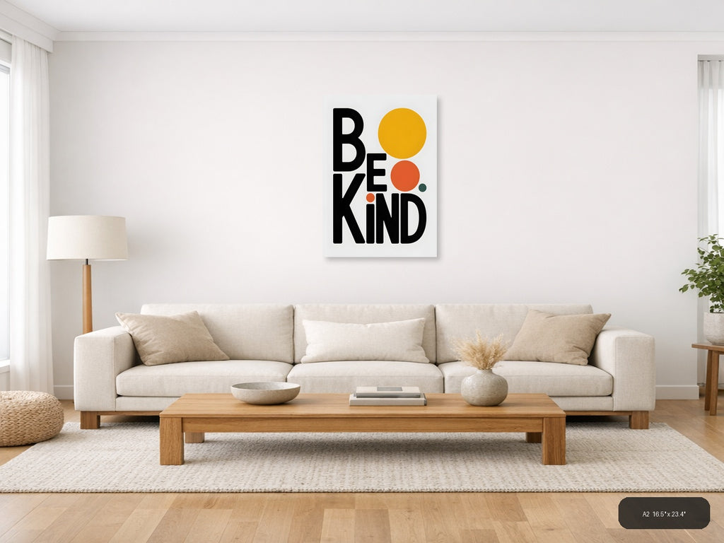 Be Kind — Minimalist (Portrait) Canvas Print | Minimalist Wall Art | A4 A3 A2 A1 — A2 (Living Room)