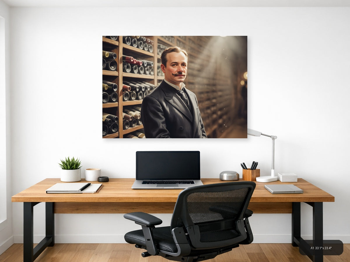 Vintage Gentleman Wine Cellar Watercolor Wall Art — A1 / Office