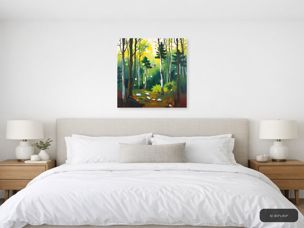 Forest Cabin Abstract Landscape Wall Art — A2 / Bedroom