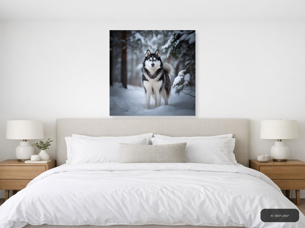 Husky in Snow Forest Winter Photography Wall Art — A1 / Bedroom