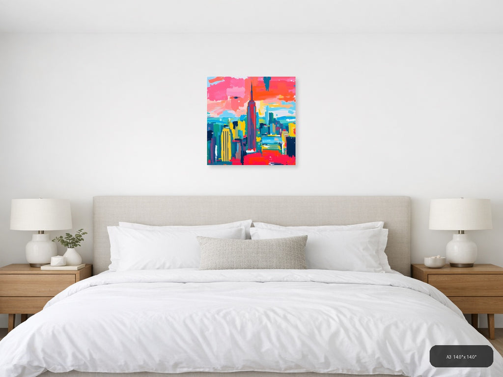 Vibrant Abstract New York City Skyline Wall Art — A3 / Bedroom
