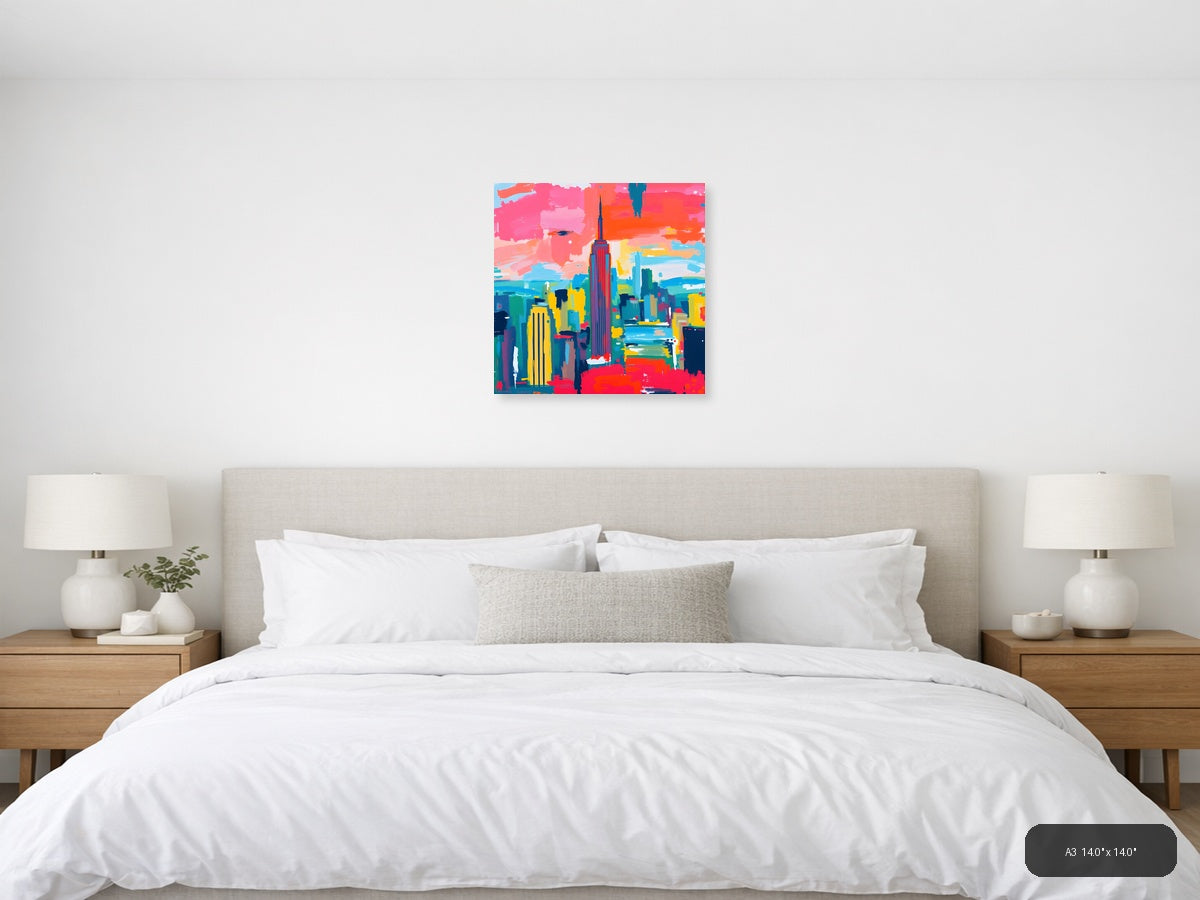 Vibrant Abstract New York City Skyline Wall Art — A3 / Bedroom