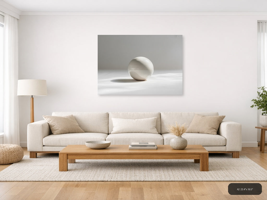 Minimalist White Sphere Shadow Wall Art — A2 / Living Room