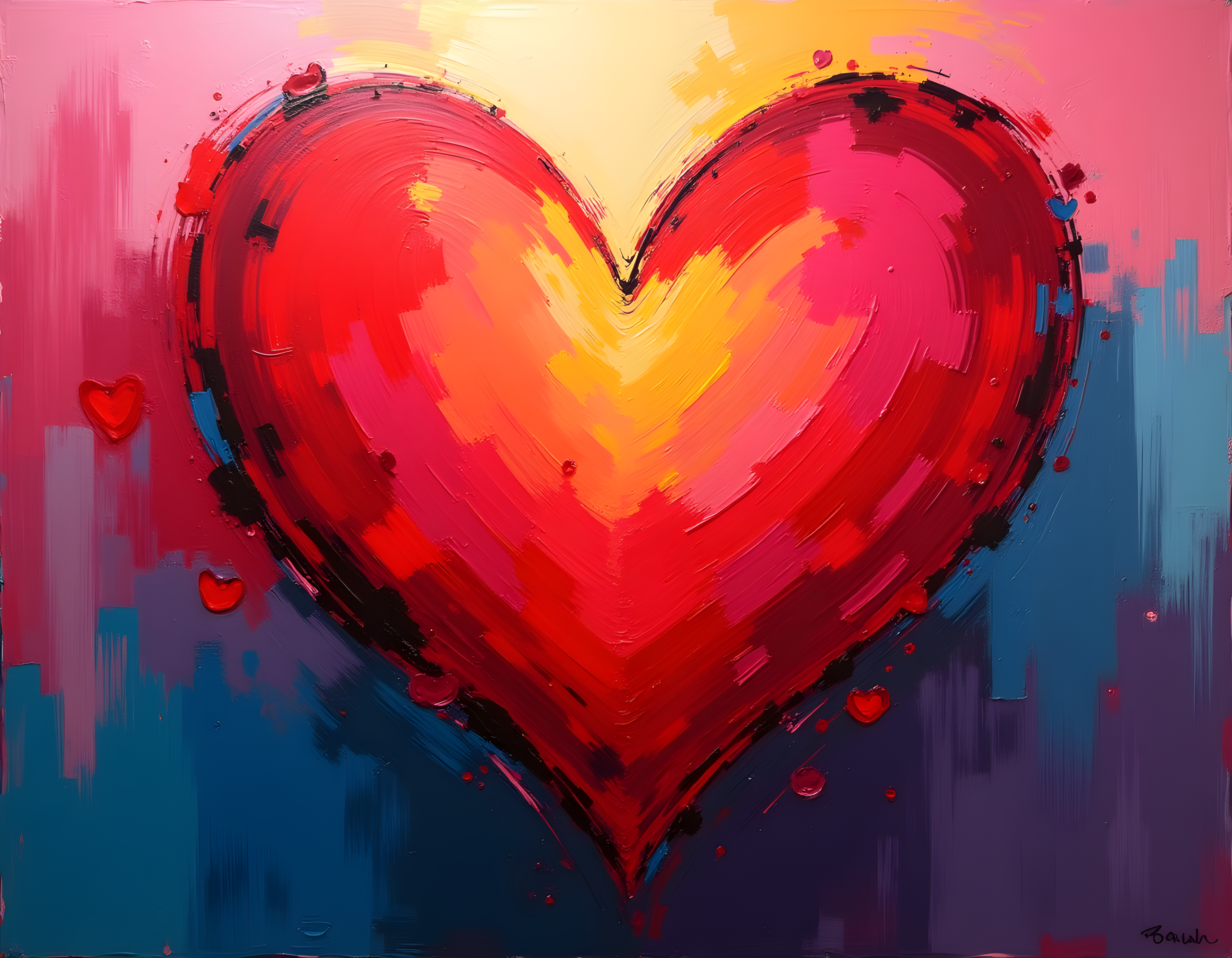 Bold Red Heart Abstract Painting - Modern Wall Art