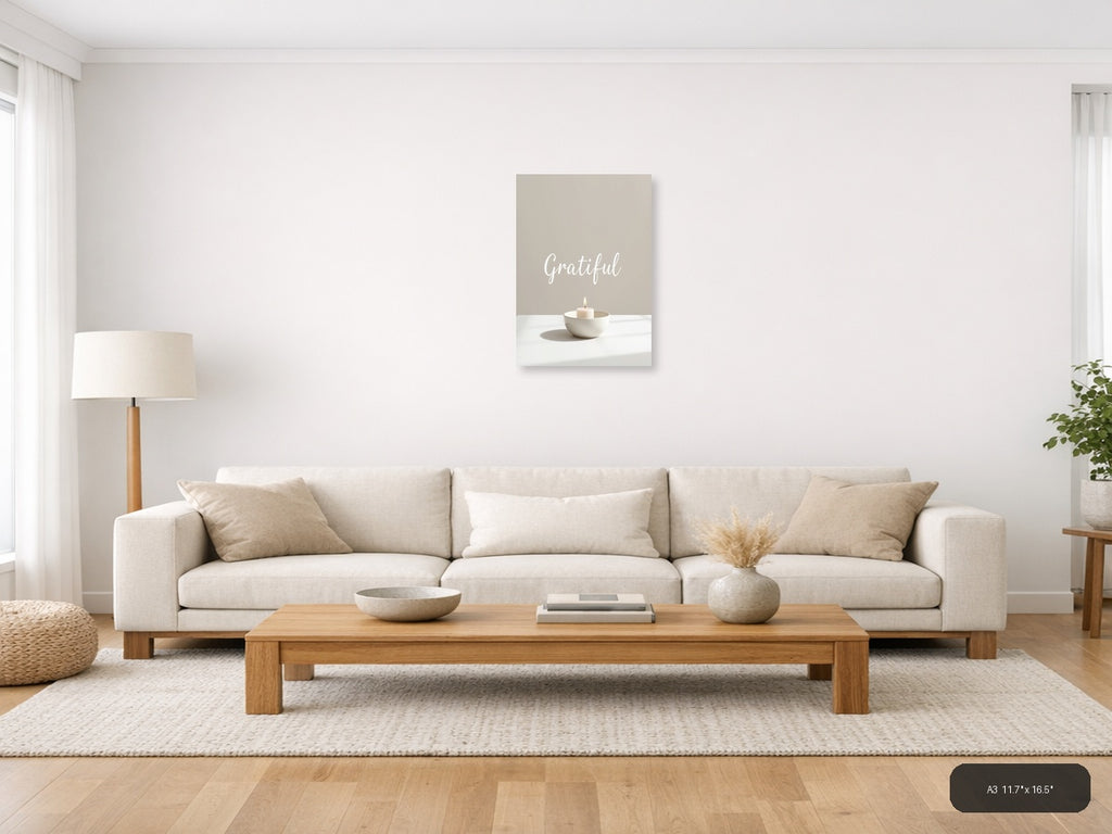 Grateful Minimalist Candle Wall Art Print — A3 / Living Room