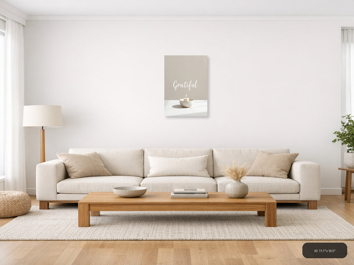 Grateful Minimalist Candle Wall Art Print — A3 / Living Room
