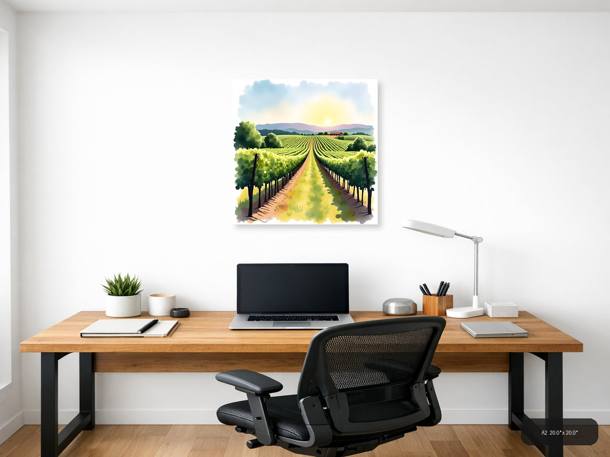 Vineyard Landscape Watercolor Wall Art — A2 / Office