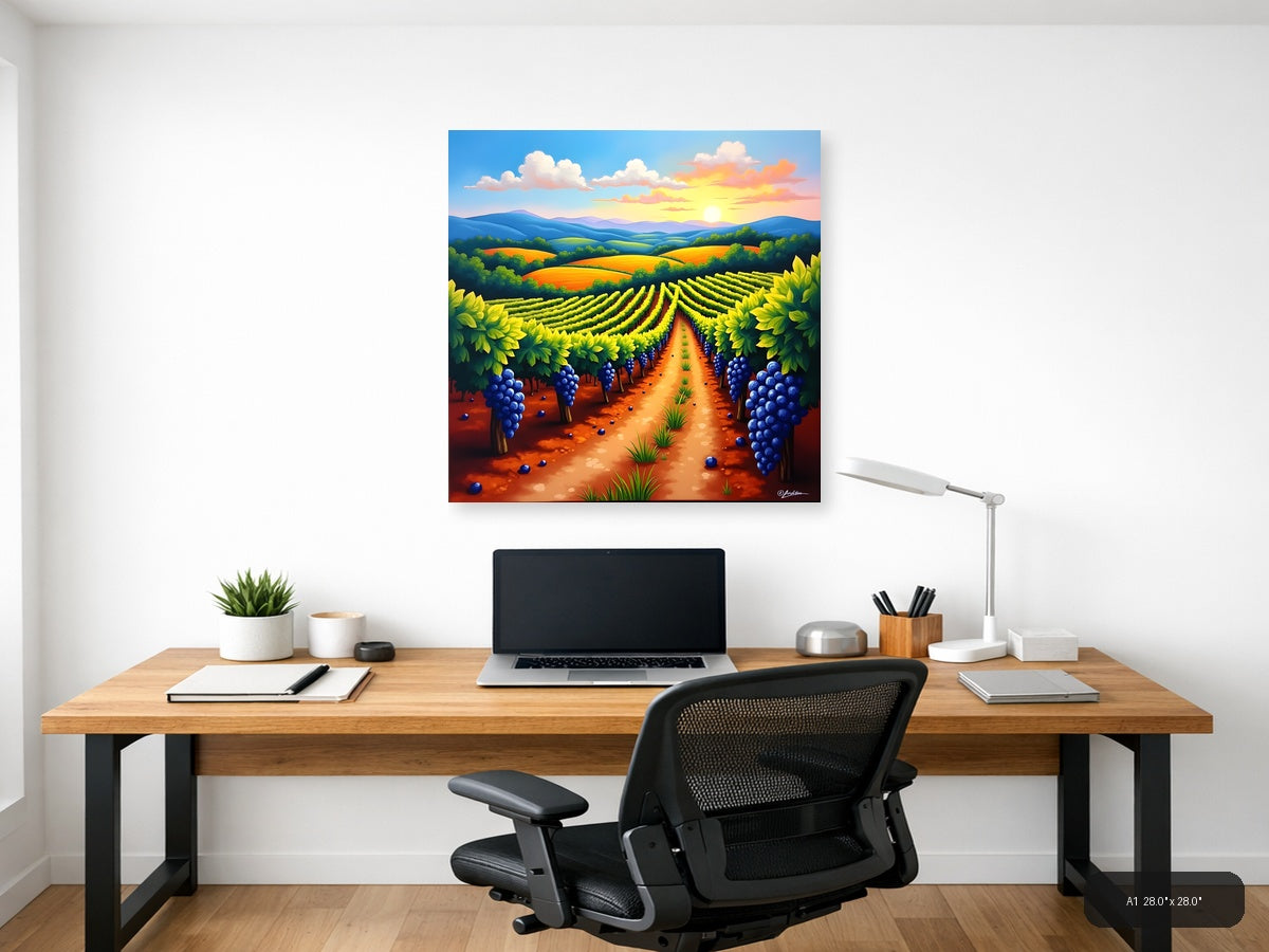 Vibrant Vineyard Sunset - Abstract Landscape Wall Art — A1 / Office