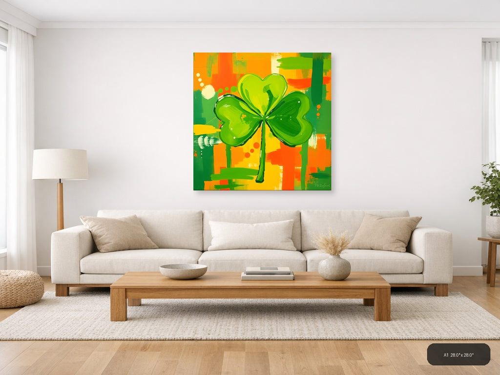 Abstract Green Shamrock St Patrick's Day Wall Art — A1 / Living Room