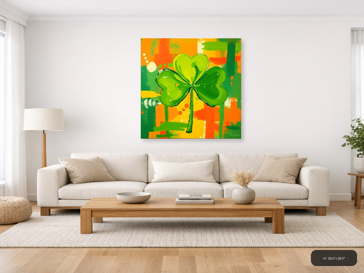 Abstract Green Shamrock St Patrick's Day Wall Art — A1 / Living Room