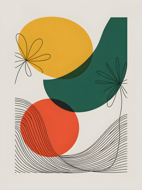 Abstract Geometric Line Art with Circles Wall Art