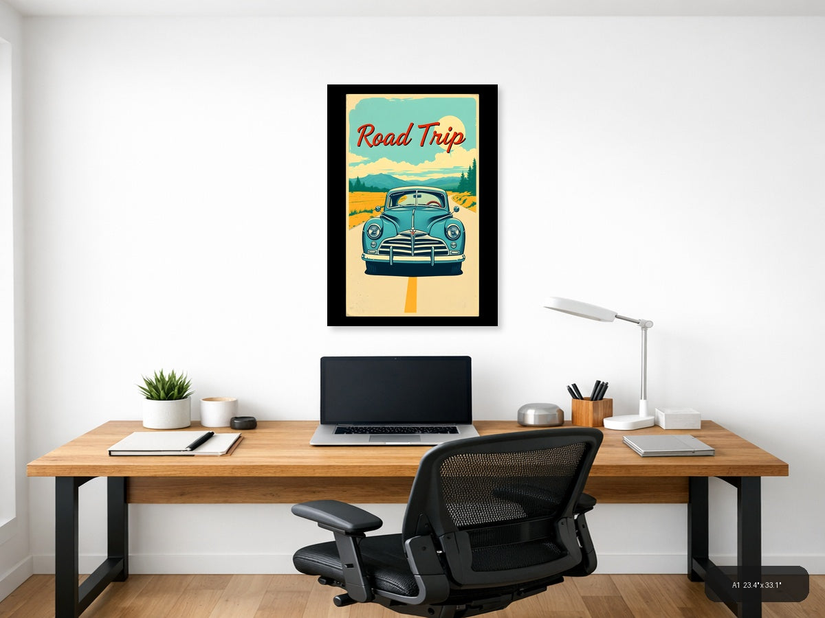 Vintage Road Trip Car Poster - Retro Travel Wall Art — A1 / Office
