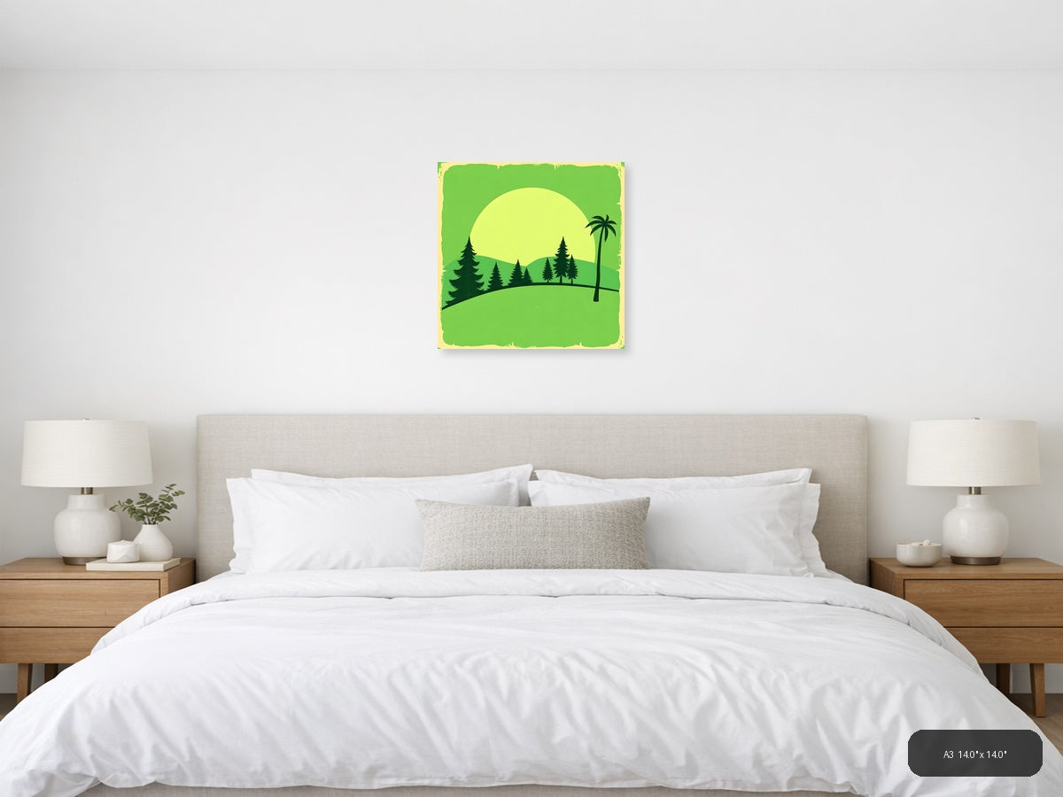 Vintage Tropical Forest Landscape with Palm Tree Wall Art — A3 / Bedroom