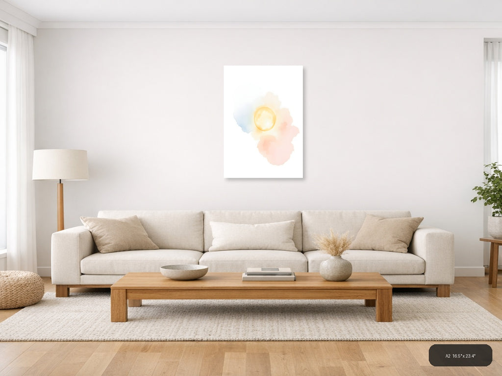 Abstract Sun Watercolor Painting Modern Wall Art — A2 / Living Room