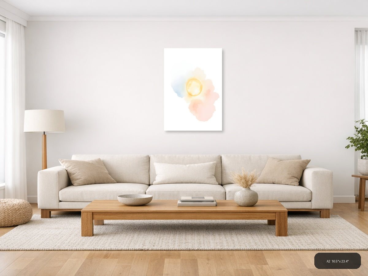 Abstract Sun Watercolor Painting Modern Wall Art — A2 / Living Room