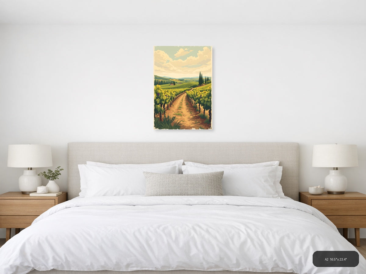 Vintage Tuscany Vineyard Landscape Wall Art — A2 / Bedroom