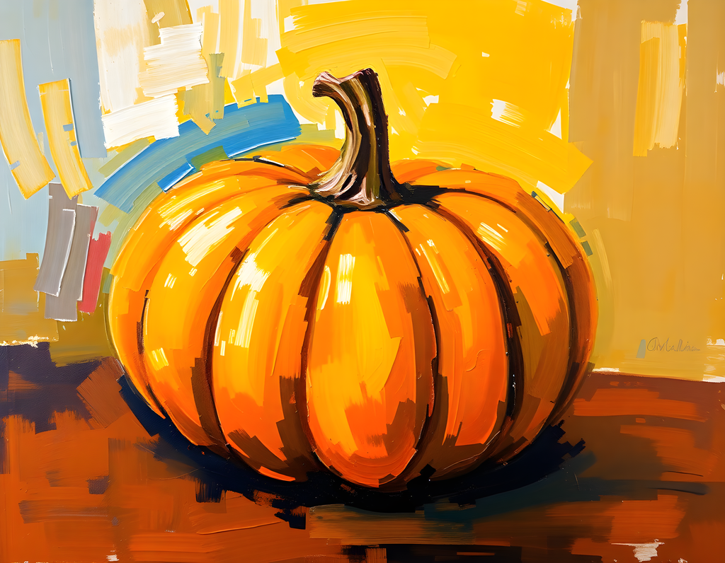 Abstract Orange Pumpkin Modern Expressionist Wall Art