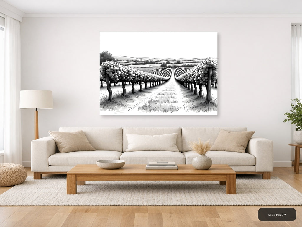 Vineyard Perspective Line Art - Landscape Wall Art — A1 / Living Room