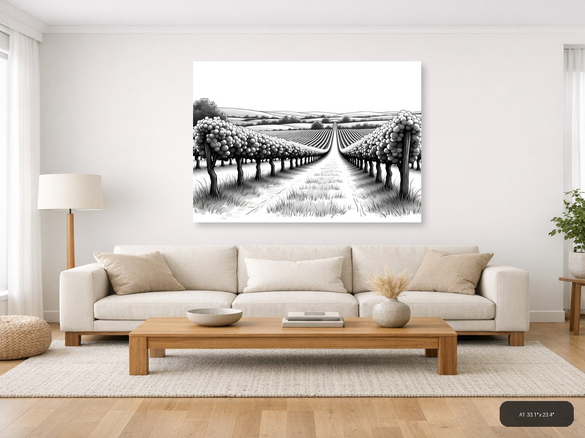 Vineyard Perspective Line Art - Landscape Wall Art — A1 / Living Room