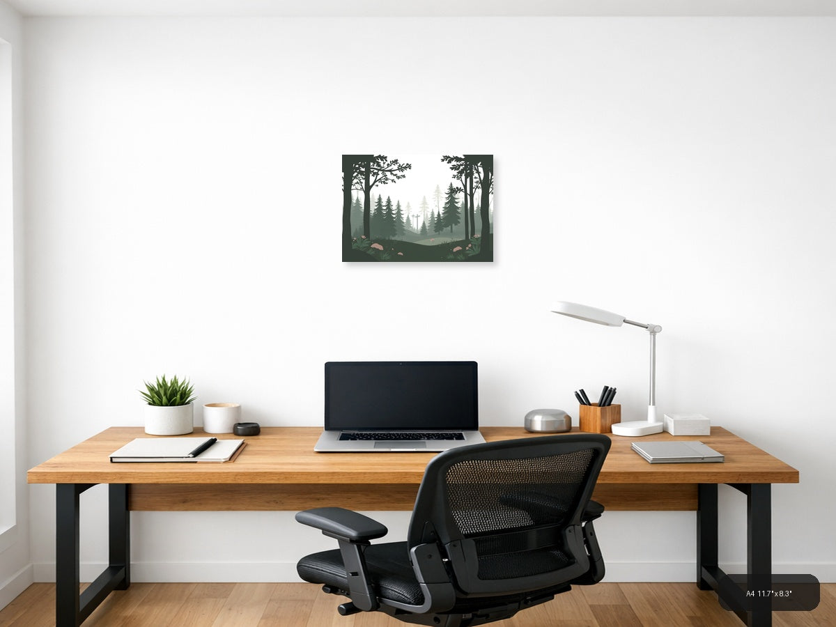 Misty Forest Cross Minimalist Landscape Wall Art — A4 / Office
