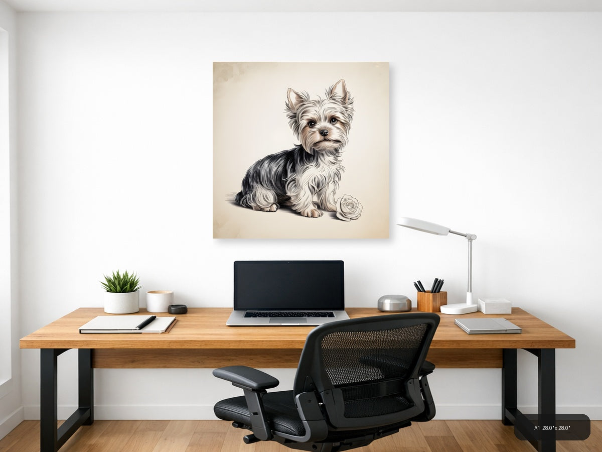 Cute Terrier with Rose Line Art Wall Art — A1 / Office