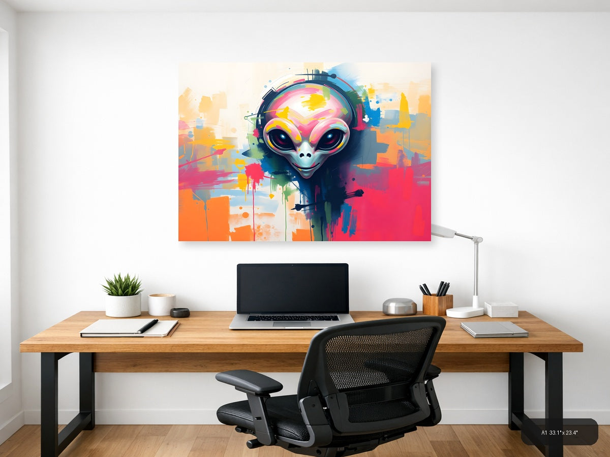 Colorful Alien with Headphones Abstract Wall Art — A1 / Office