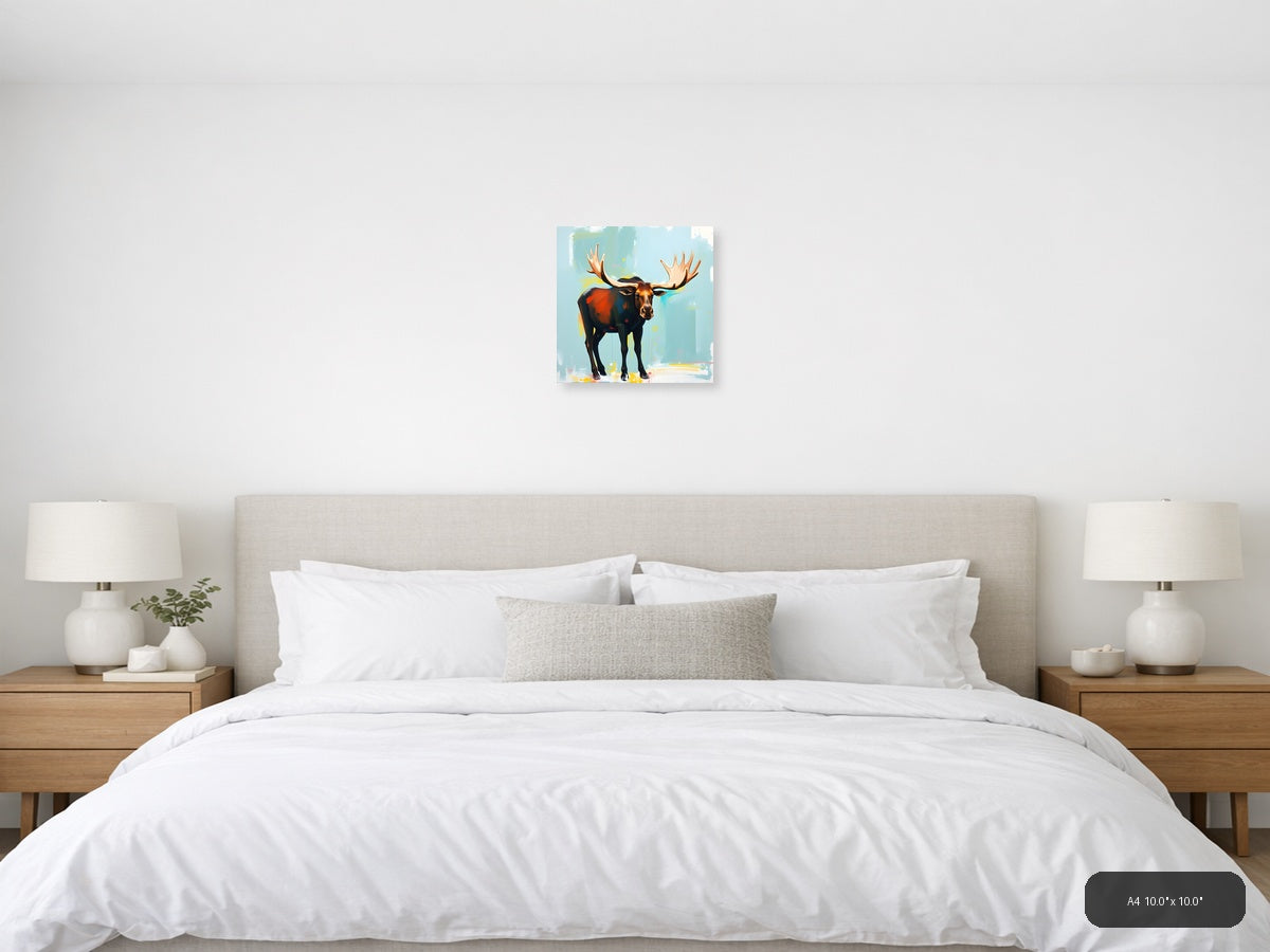 Abstract Moose with Golden Antlers Modern Wall Art — A4 / Bedroom