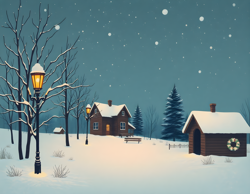 Vintage Winter Cottage Snow Scene Landscape Wall Art
