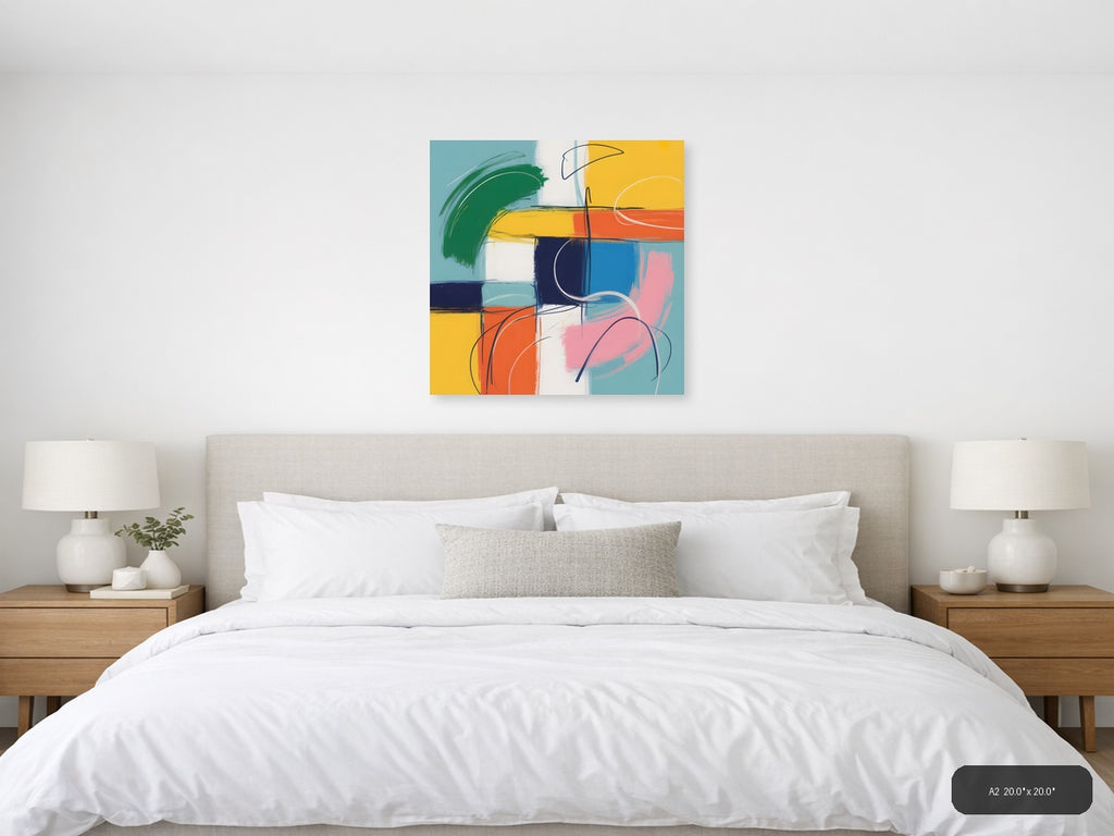 Colorful Abstract Geometric Blocks and Lines Wall Art — A2 / Bedroom