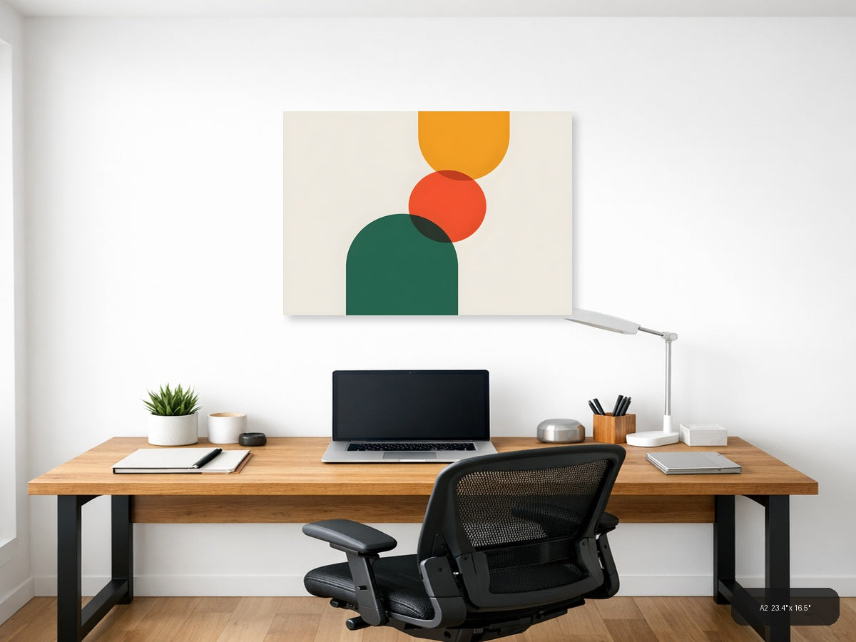 Minimalist Geometric Circles Orange Green Wall Art — A2 / Office