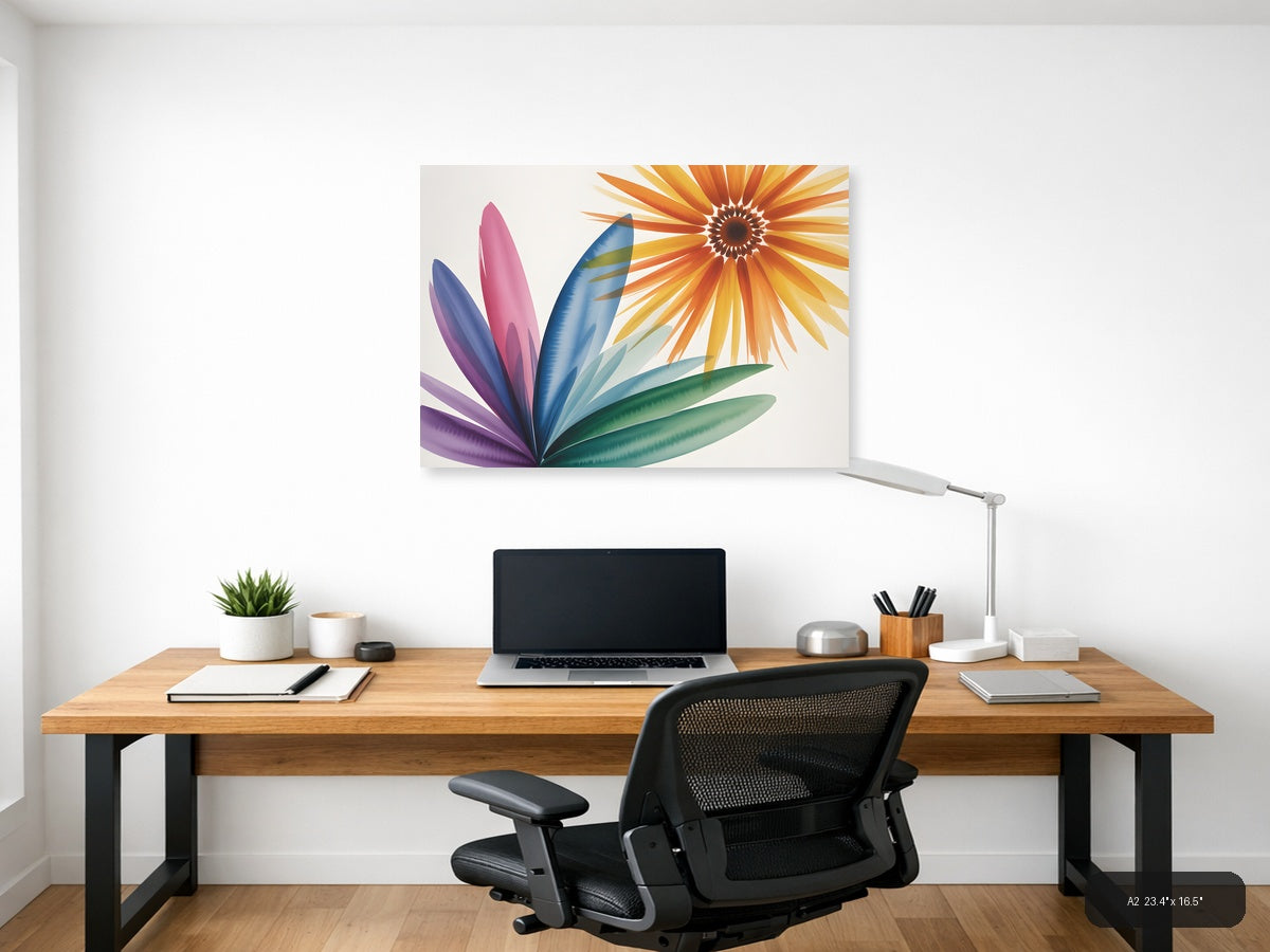 Colorful Watercolor Sunflower & Petals Landscape Wall Art — A2 / Office