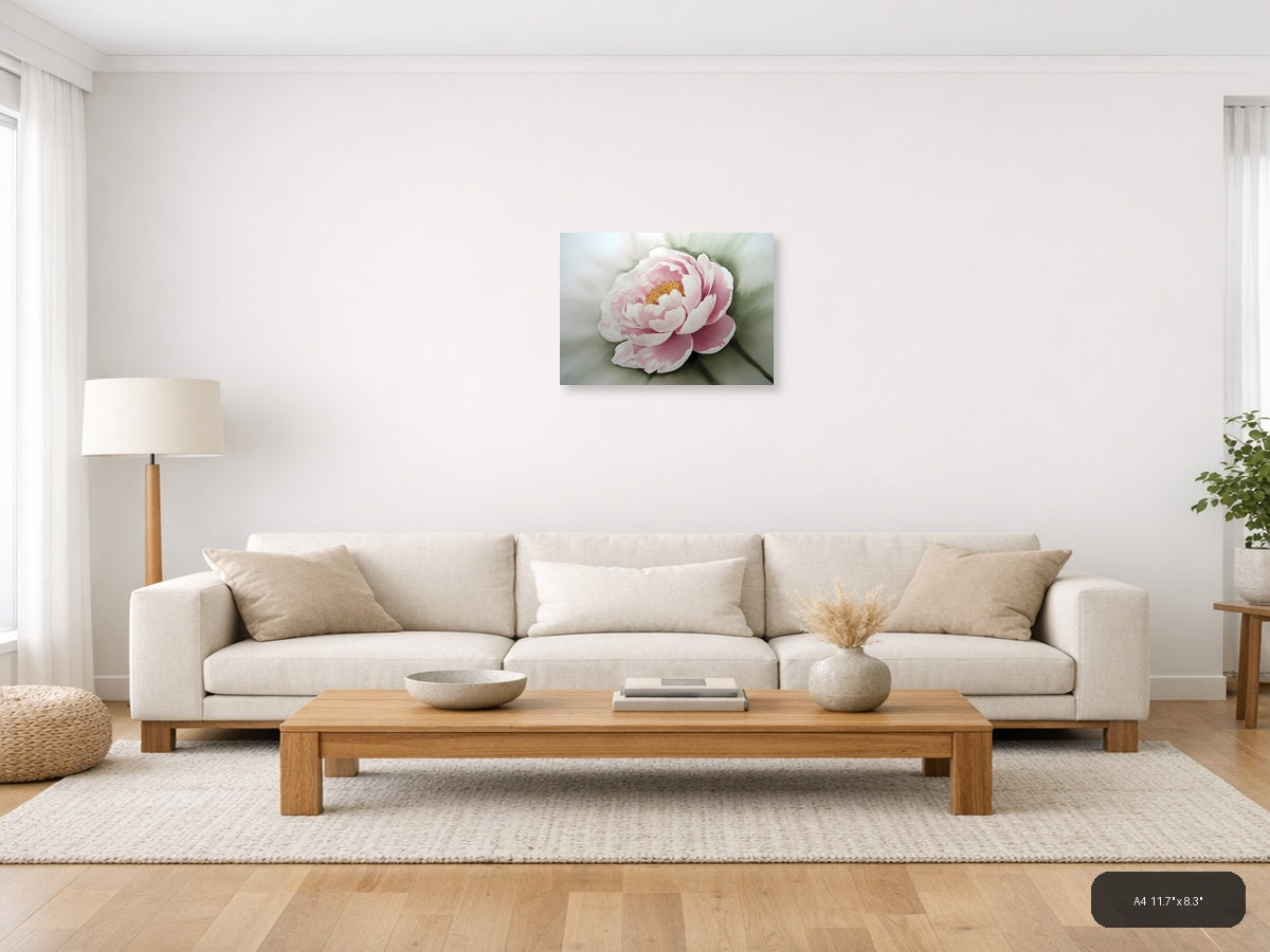 Pink Peony Watercolor Painting Wall Art — A4 / Living Room