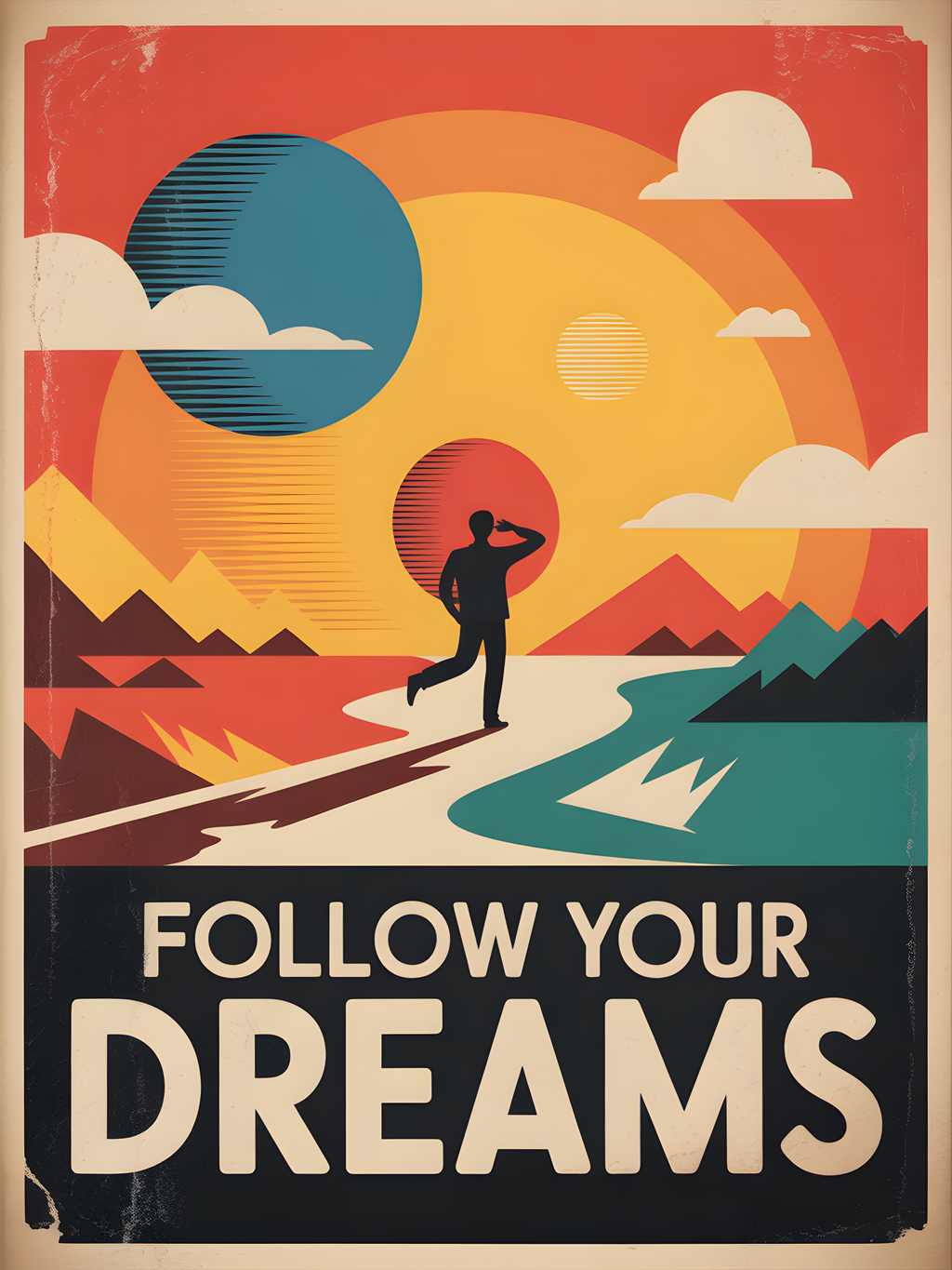 Follow Your Dreams Vintage Sunset Runner Wall Art