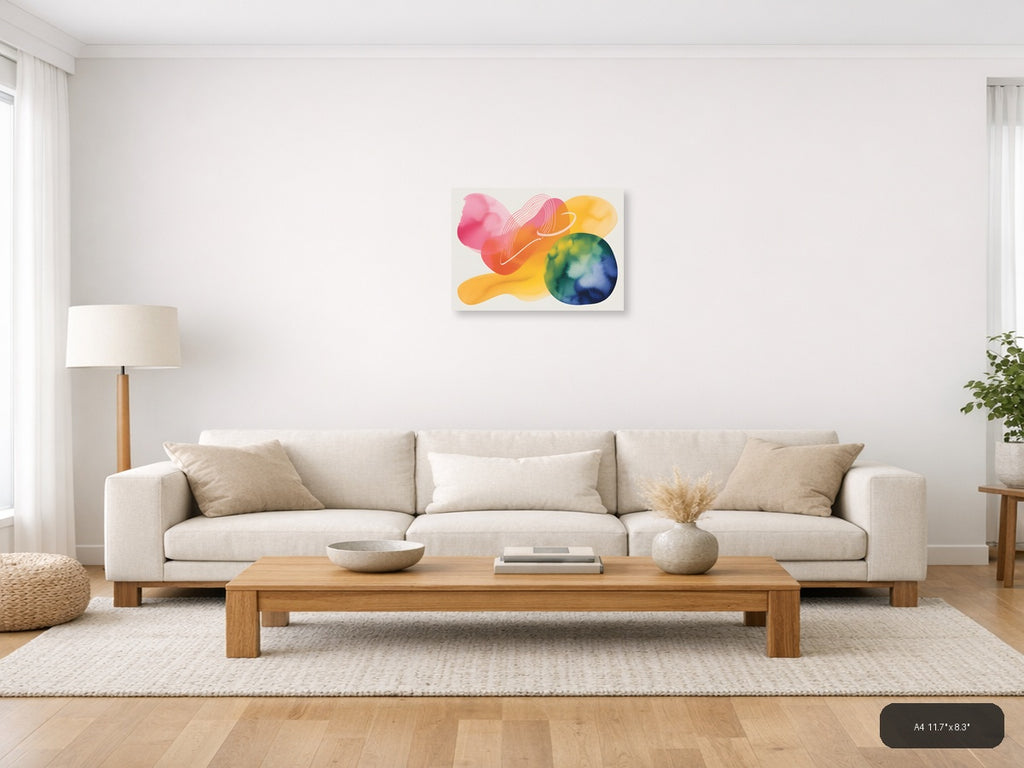 Colorful Abstract Watercolor Landscape Wall Art — A4 / Living Room